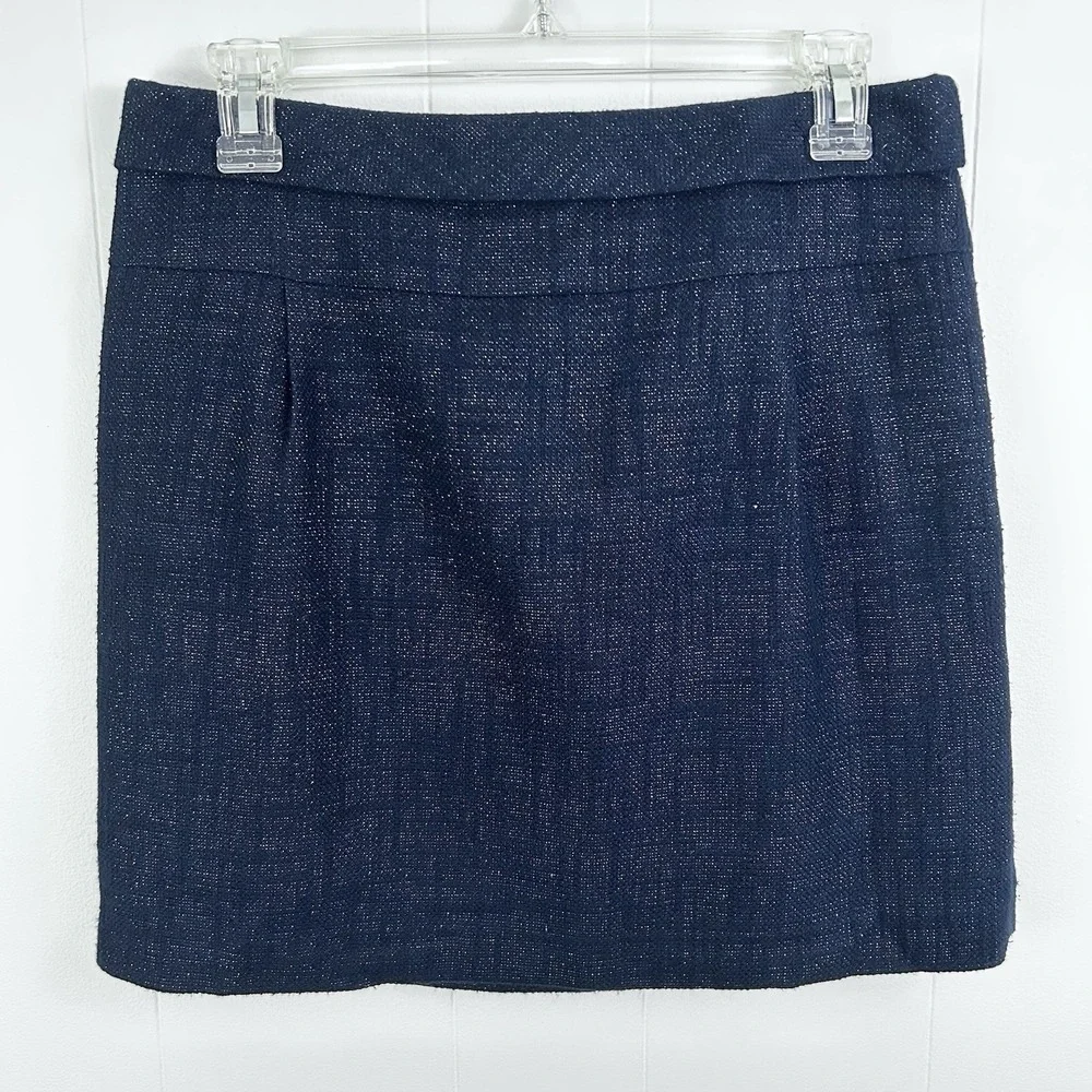J CREW Navy Blue Mini SKIRT 2 Silver Glitter Y2K Academia Preppy Tweed Twee Cute